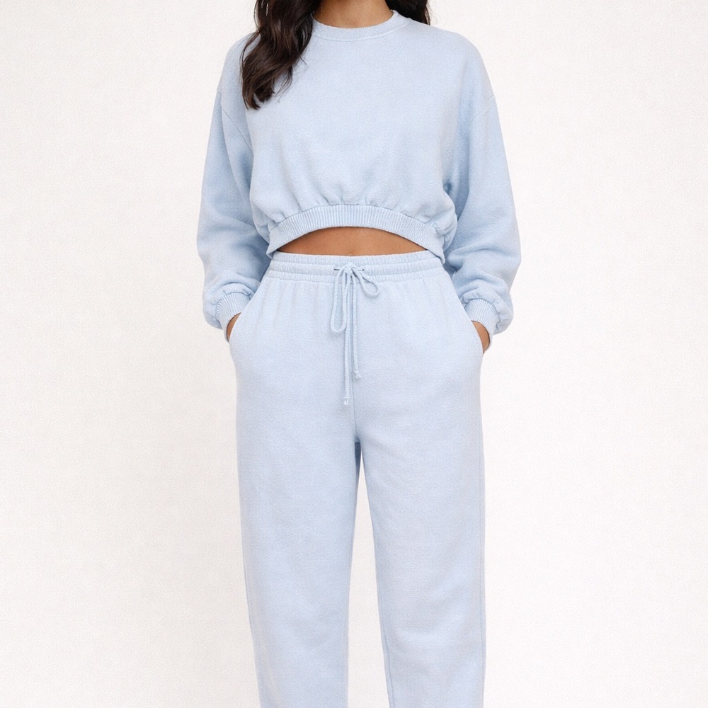 Zara Matching Sweatshirt & Jogger Set Blue Cropped Lounge Athleisure Size S